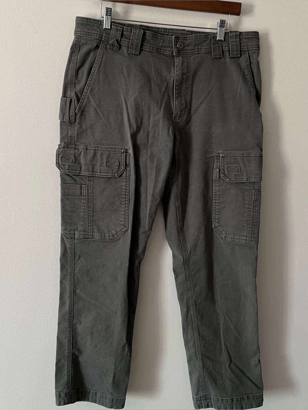 Men's Duluth Trading Olive Green Flex Fire Hose Slim Utility Cargo Pants 36 x 30